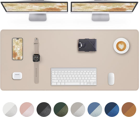 AFIING Leather Desk Pad Protector, Office Mat, Large Mouse Pad, Non-Slip PU Leather Blotter, Waterproof Writing Pad for Office and Home (Beige)
