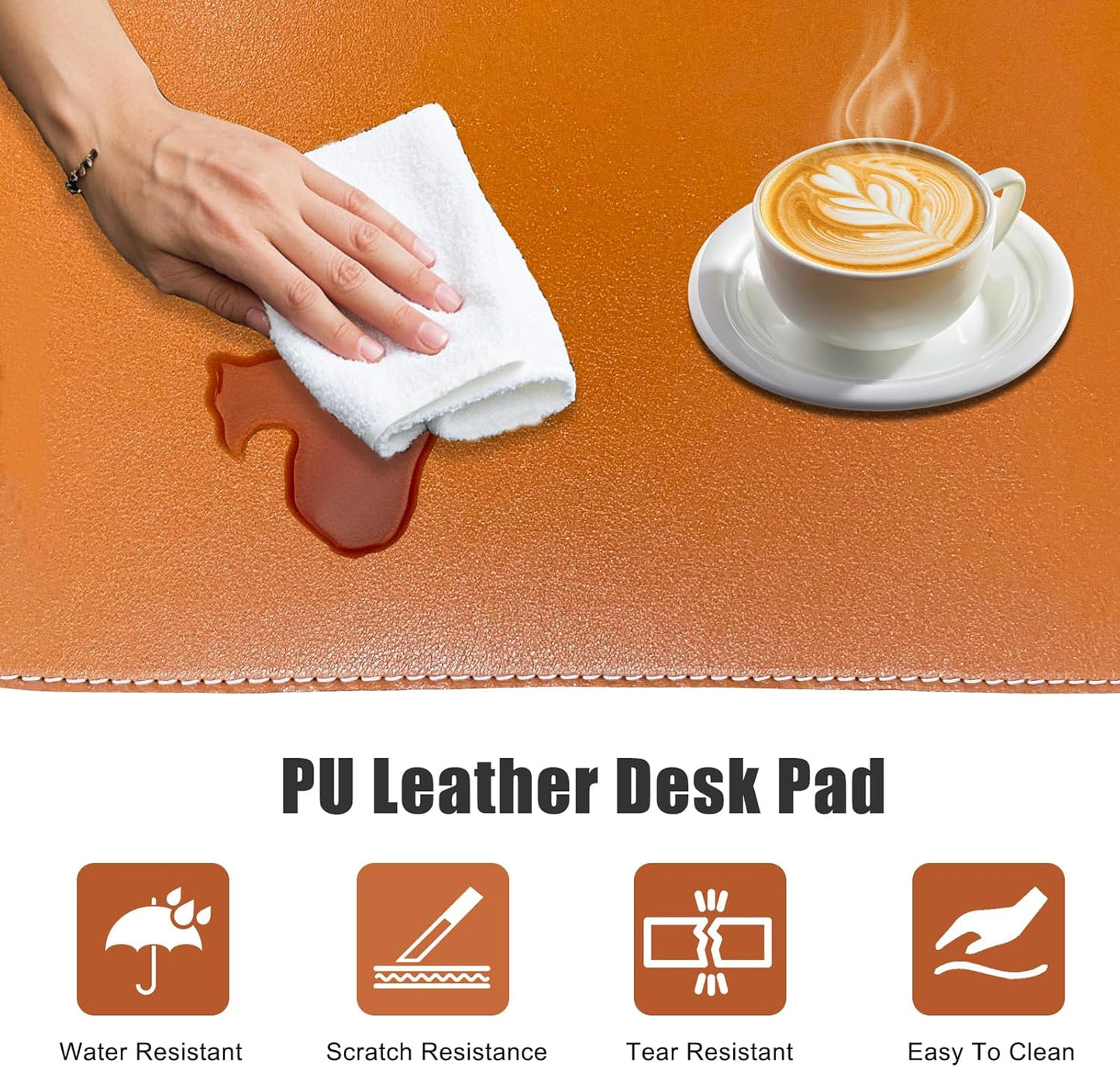 Desk Mat with Lip & Reinforced Stitched Edge|Non-Slip Waterproof PU Leather Desk Pad|Ergonomic Keyboard Mouse Pad with Edge Protector|for Office, Home, Study(28.74" x 16.73",Brown)