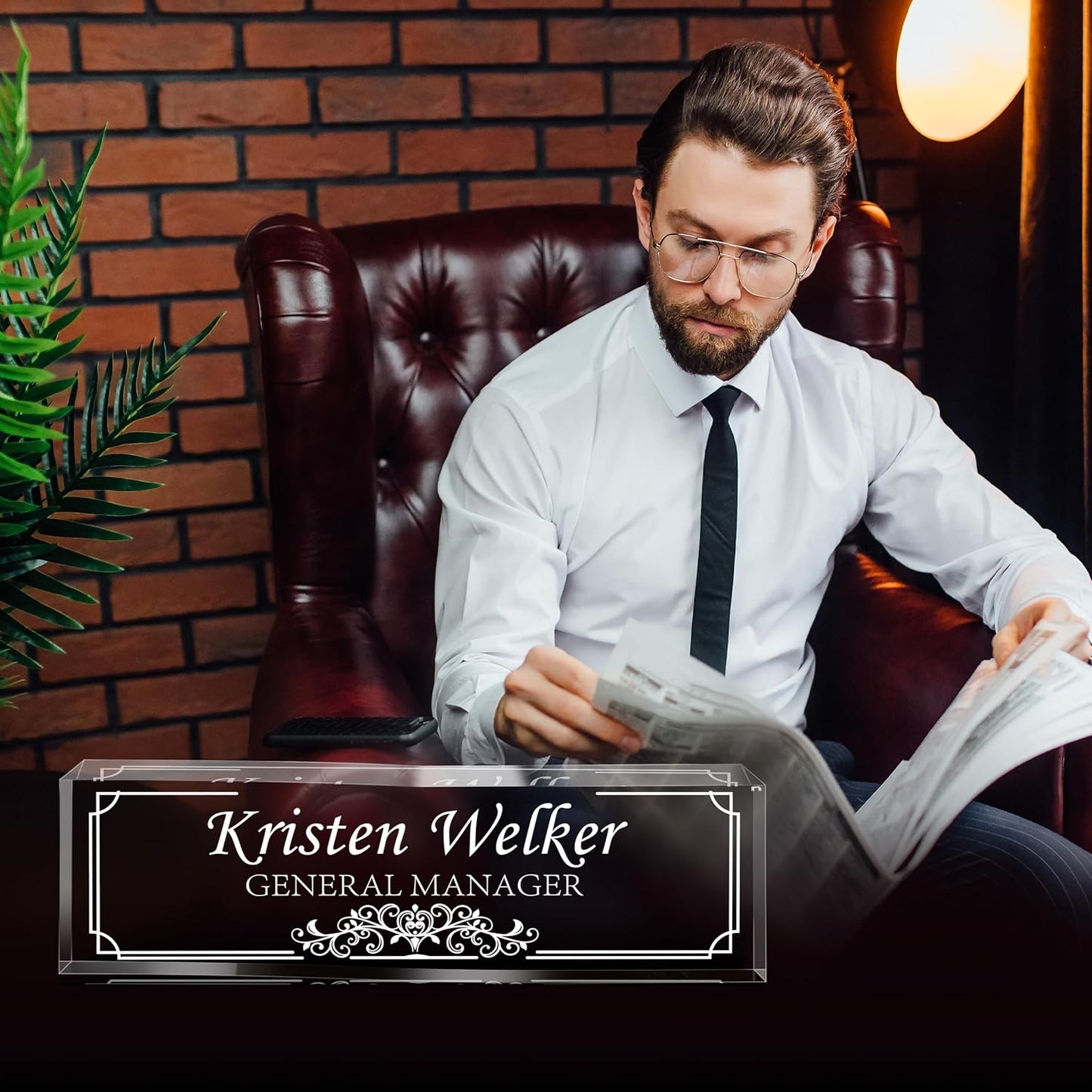 Gowellly Desk Name Plate Personalized - Custom Acrylic Name Plate for Desk - Enterprise Custom Logo/Text nameplates - Employee Appreciation Gifts (engrave-7)