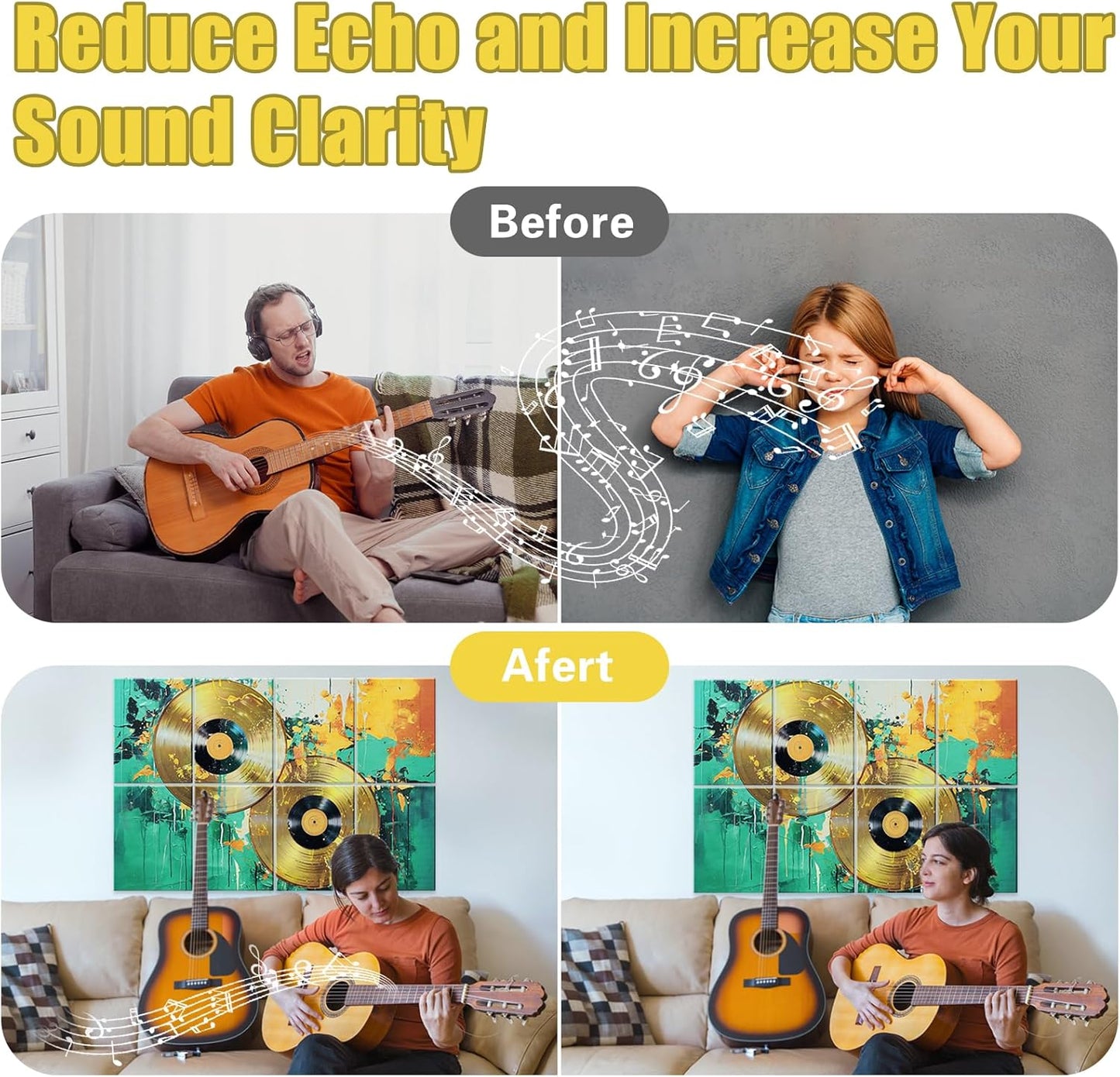 Art Acoustic Panels 8 Pack, Sound Proof Wall Panels, 48"X32" Self-adhesive Sound Absorbing Wall Art, Decorative Acoustical Panels, Acoustic Treatment for Recording Studio(Vintage Tape)