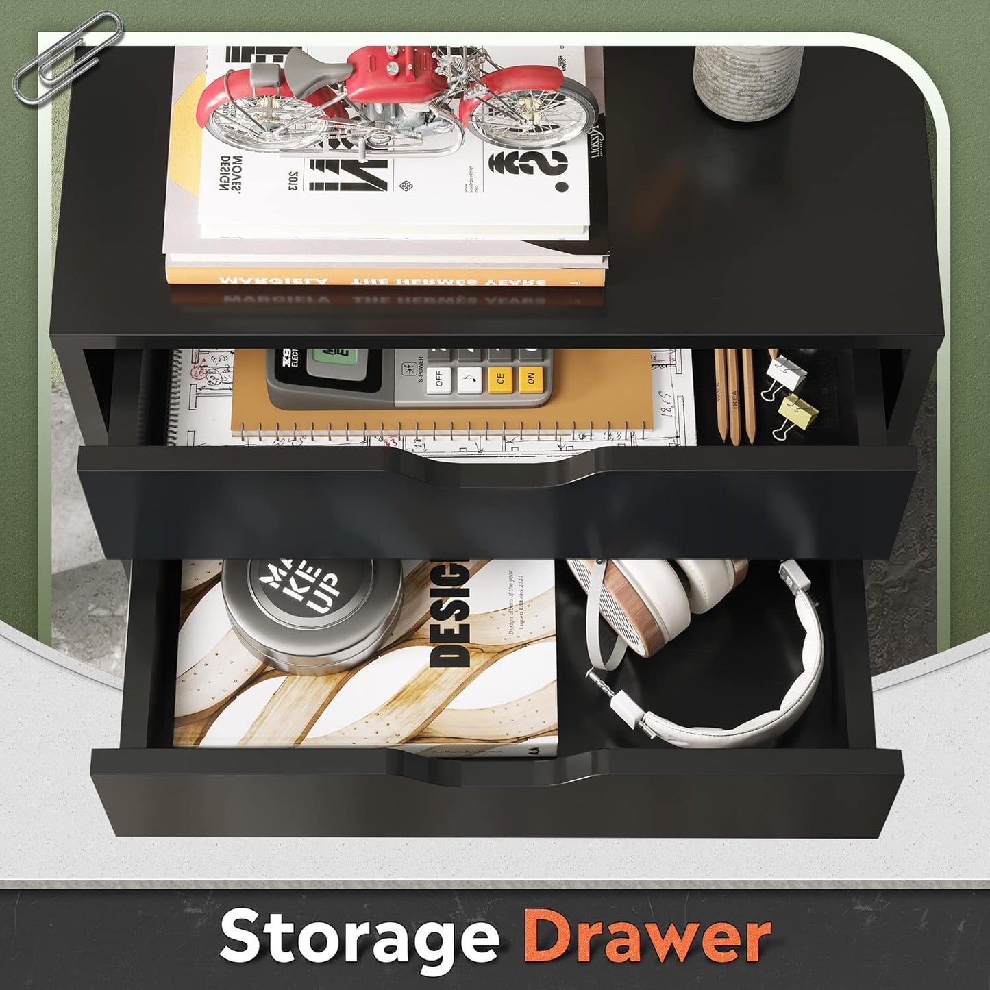 DEVAISE 7-Drawer Chest, Wood File Cabinet with Wheels, Black