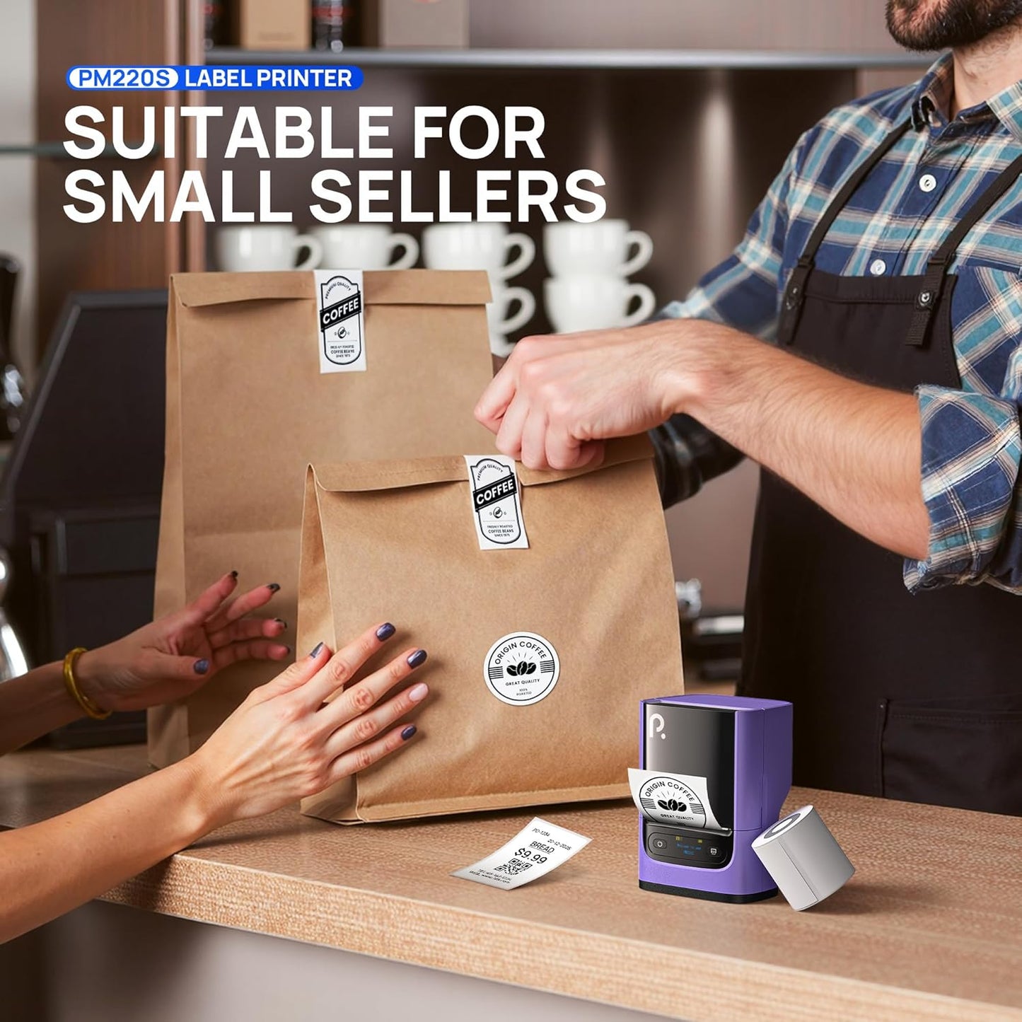 POLONO PM220S Label Maker Machine with Tape, 2 Inch Bluethooth Portable Thermal Label Printer for Small Business, Office, Home, Address, Logo Label, Sticker Printer for Phone/Tablet/PC, Purple