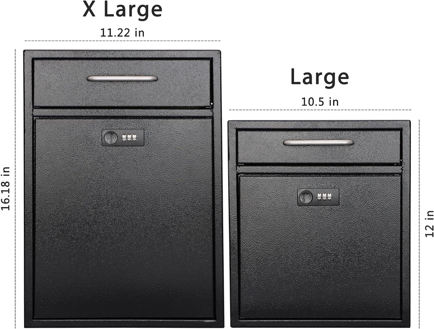 KYODOLED Steel Combination Lock Mail Boxes Outdoor,Locking Wall Mount Mailbox,Security Key Drop Box,12H x 10.51L x 4.68W Inches,Black Large