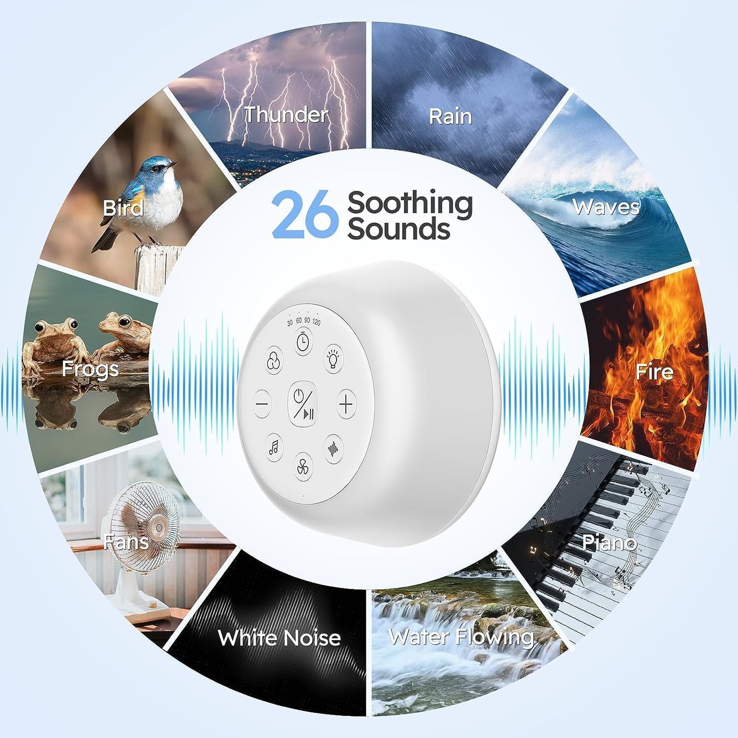 Rechargeable White Noise Machine with 9 Colors Night Light, Portable Sound Machine for Baby Adult Sleeping with 26 Soothing Sounds/4 Levels Brightness/5 Timers/32 Levels Volume for Home, Travel, Gift