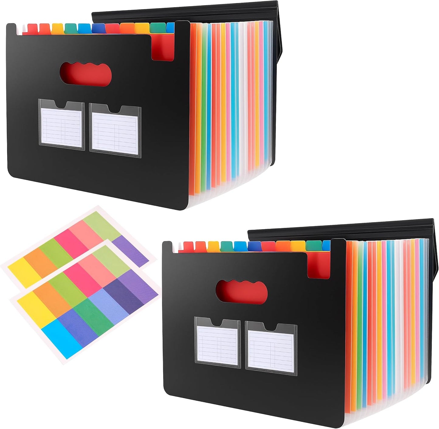 Accordion File Organizer, 2 Pack Secure Closure Expanding File Folder with 25 Pockets, Blank Labels and Colorful Inner Page, Large Waterproof Quick Access Folder Organizer for A4/Letter Size, Black