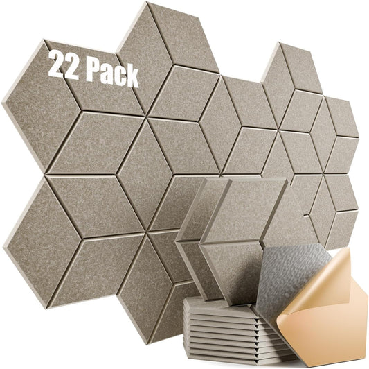 22 Pack Self-adhesive Acoustic Panels 12" X 10" X 0.4" - Sound Proof Foam Panels with High Density, Y-Lined Design, Flame Resistant, Absorb Noise and Eliminate Echoes(Camel)
