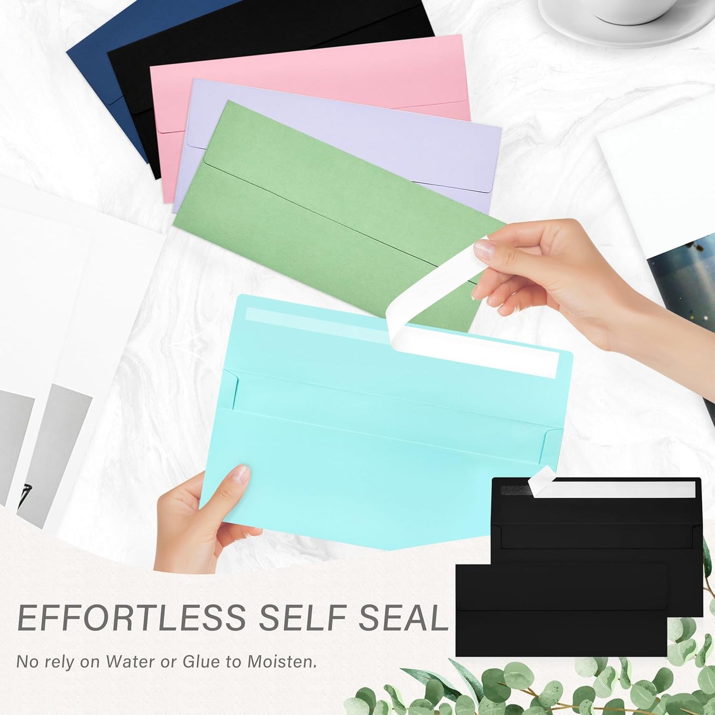 50 Pack #10 Business Envelopes, Self Seal Standard Black Envelopes for Secure Business & Legal Mailing, Office, Checks, Letter, Invoices, 4 1/8 x 9 1/2 Inches