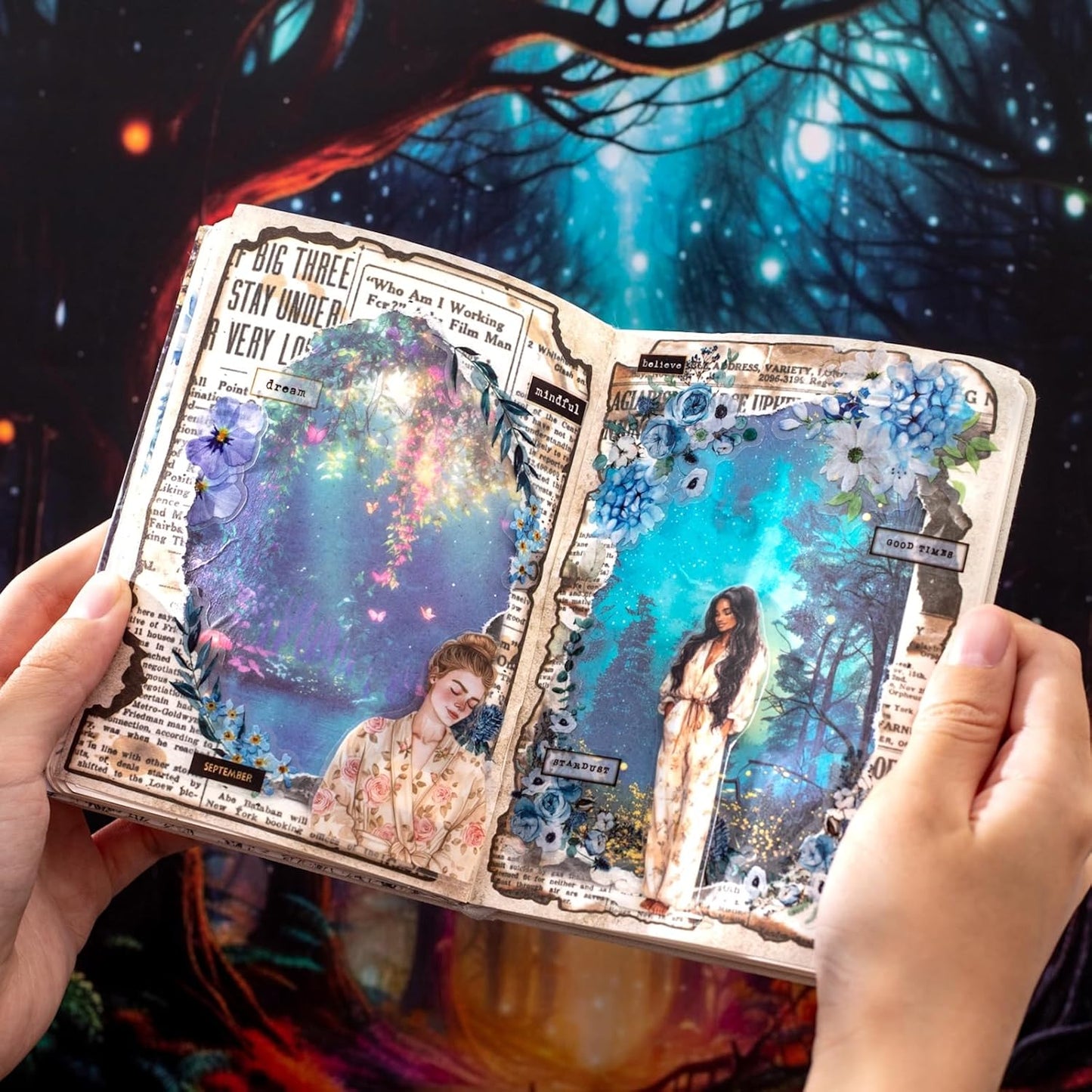 60PCS Twilight Forest Washi Stickers, Mystical Woodland Scenes for Journals, Scrapbooking, DIY Crafts and Gift Wrapping