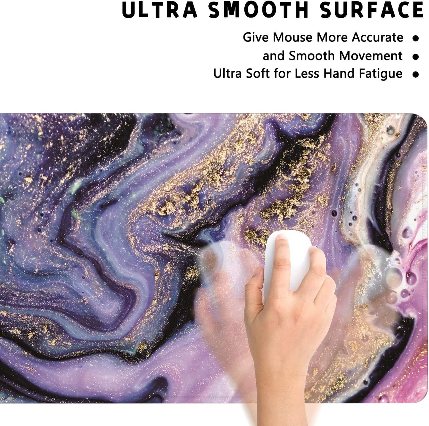 Desk Mat, Purple Marble Pattern Large Desk Pad Extended Gaming Mouse Pad, 35.4 x 15.7inch Mouse Pad with Non-Slip Rubber Base Stitched Edges, Home Office Decor for Women Girls Men Boys