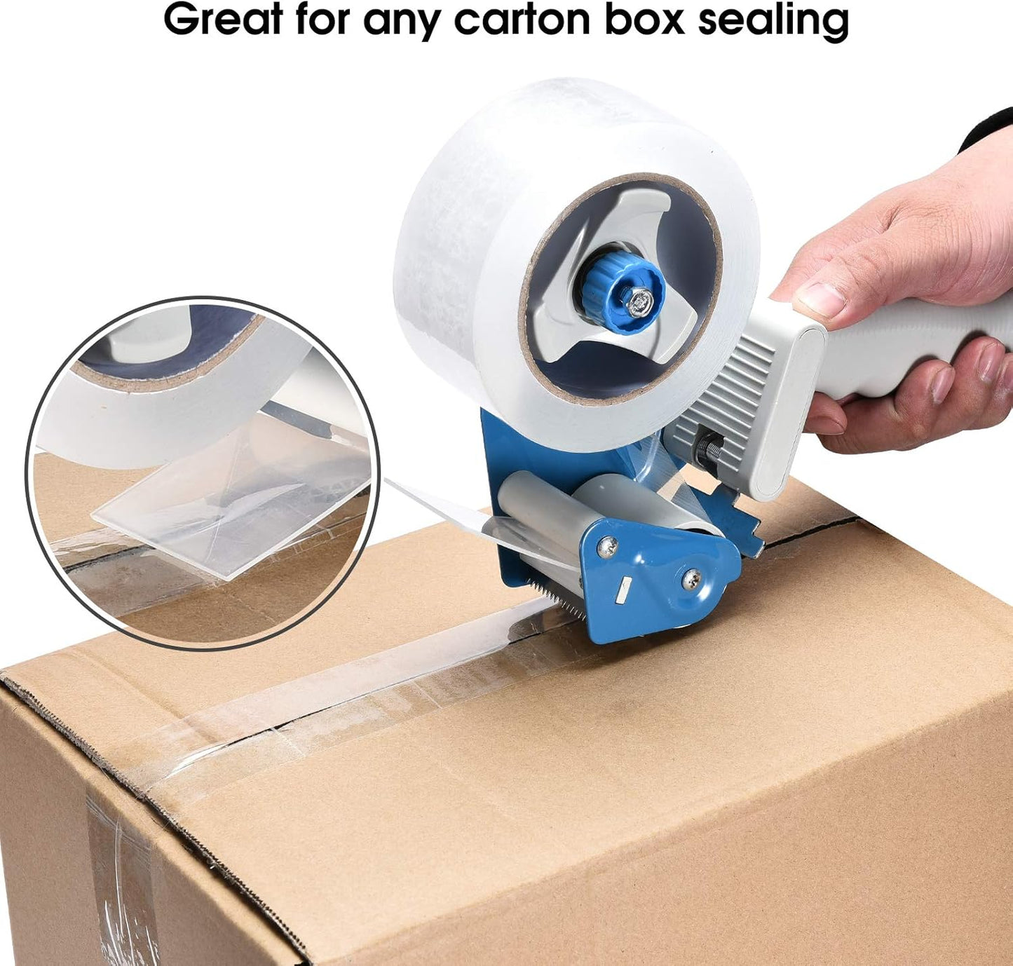 Pacific Mailer 2 Inch Tape Gun Dispenser with 2 Inch Carton Packing Tape, Lightweight Industrial Side Loading Tape Dispenser - Blue