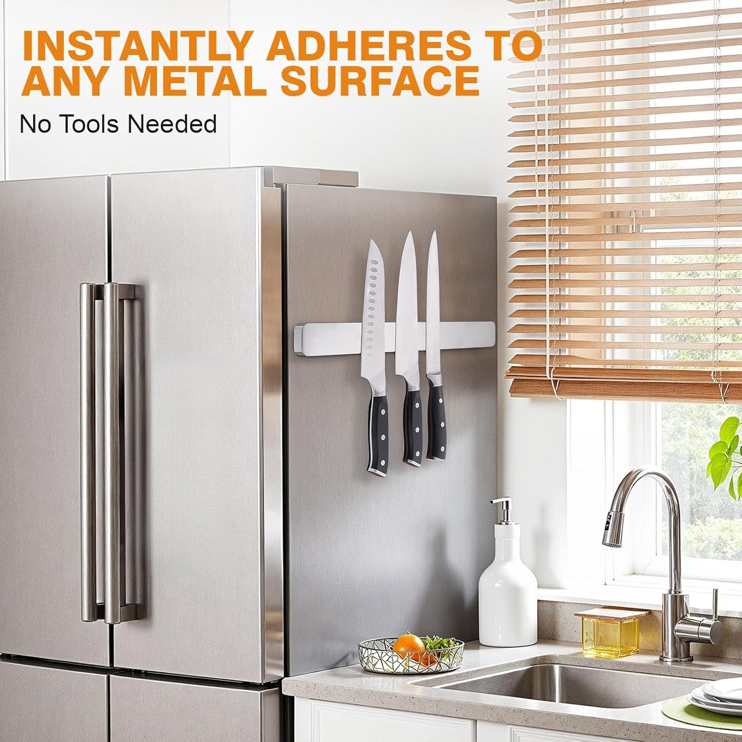 ENOKING 16 Inch Magnetic Knife Holder, 304 Stainless Steel Knife Magnetic Strip for Wall, Refrigerator, RV Kitchen, Knife Rack for Utensil Storage, Gray