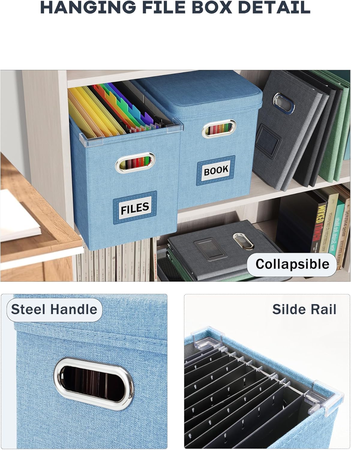 Oterri Portable Document Organizer with Lid, Hanging Storage Box with Mesh Pocket for Letter Files, Smooth Sliding Rail - Sky-blue (1 PCS)