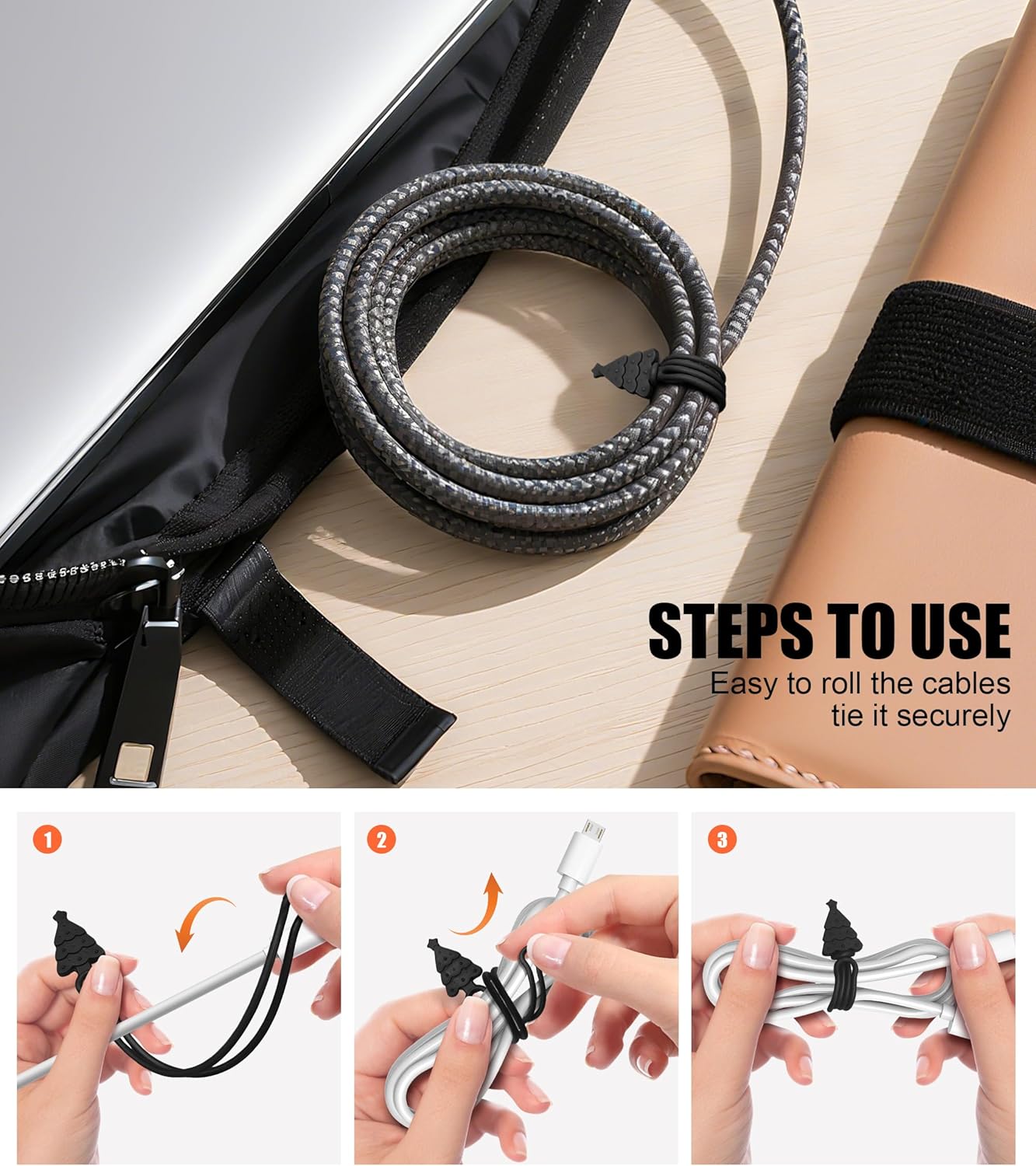 Nearockle 24Pcs Silicone Cable Ties Cord Organizer, 4.5" Reusable Cute Christmas Ties for Bundling Electrical Wire in Home, Office, School, Travel Essentials (Multicolor)