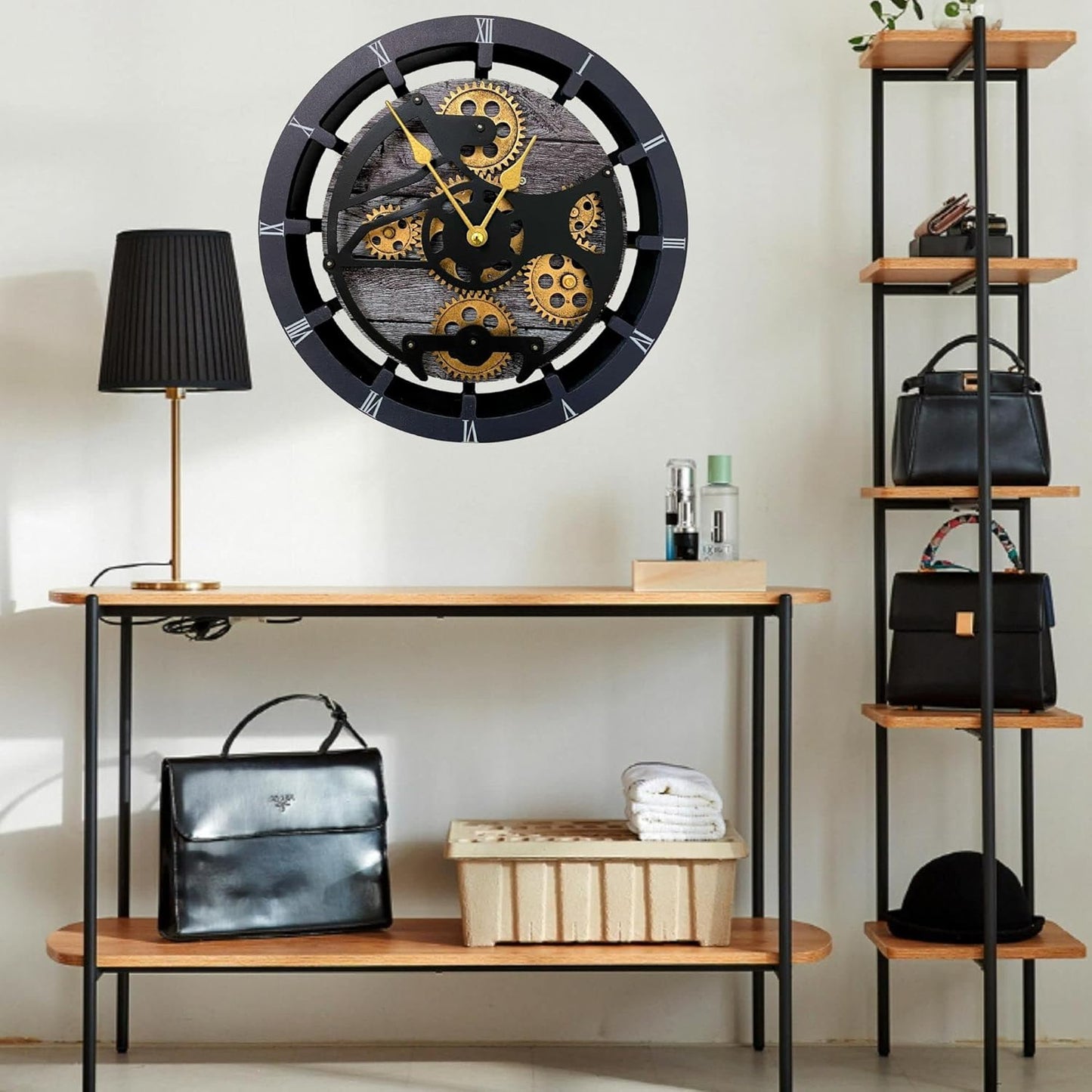 The Gears Clock 16 inches Wall Clock with Real Moving Gears Convertible into a Big Mantel Clock (Carbon Grey)