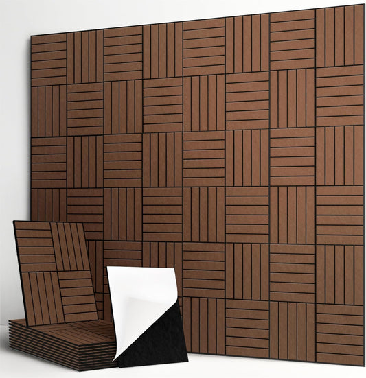 12-Pack Acoustic Panels, 16"x12"x0.4" Large Acoustic Wall Panels, Self-Adhesive Sound Absorbing Panels for Recording Studios & Offices, Brown+Black Decorative Acoustic Panels
