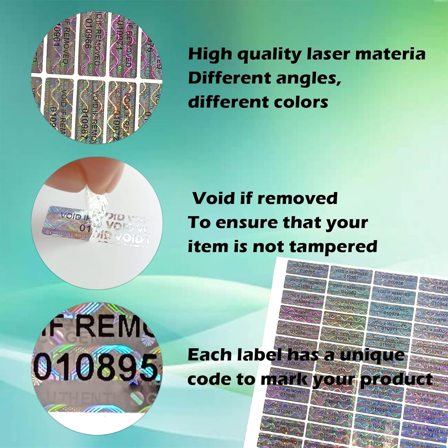 Hologram Stickers with Serial Number Security Labels Warranty Void Seal Tamper evident Labels Tamper Proof Stickers for Envelopes, Box and Packaging(1.2 X 0.4 Inch,350 pcs)