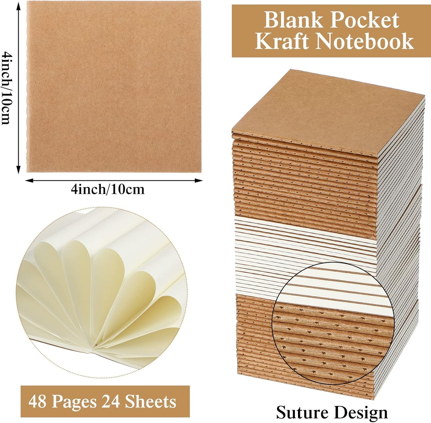 100 Pieces Mini Notebook Bulk Set Small Kraft Paper Blank Lined Journals Pocket Journal Sketchbooks for Kids Drawing Sketchbook Office Supplies 4 x 4 Inch Small Notebooks with 24 Sheets (Blank, Lined)