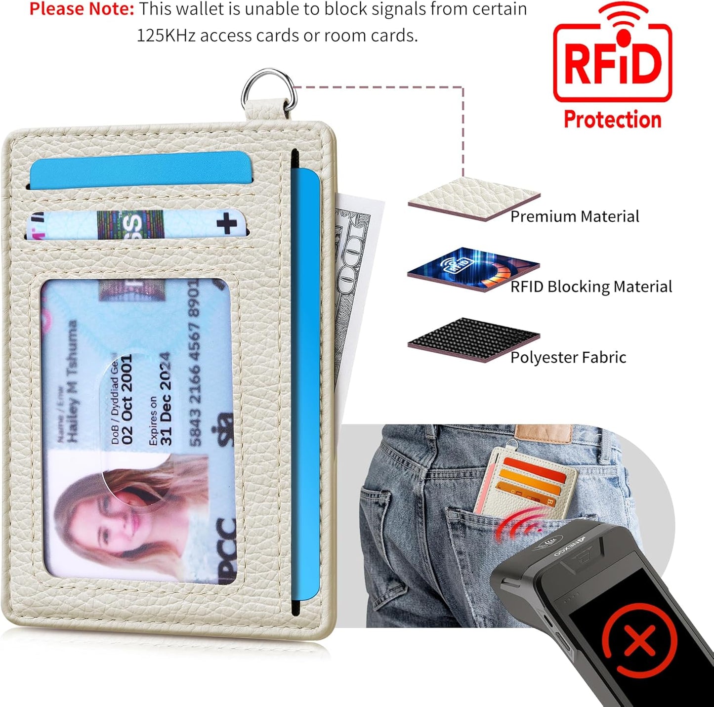 Mayski Slim Wallet, Credit Card Holder for Women, Minimalist Front Pocket RFID Blocking Card Cases, Small Wallet Women Men(Litchi Beige)