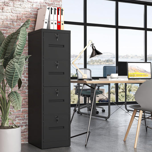 4 Drawer Metal File Cabinet with 4 Unique Locks Heavy Duty Locking File Cabinets Home Office Steel Filing Cabinet Vertical File Cabinets for Legal/Letter Size File,Assembly Required