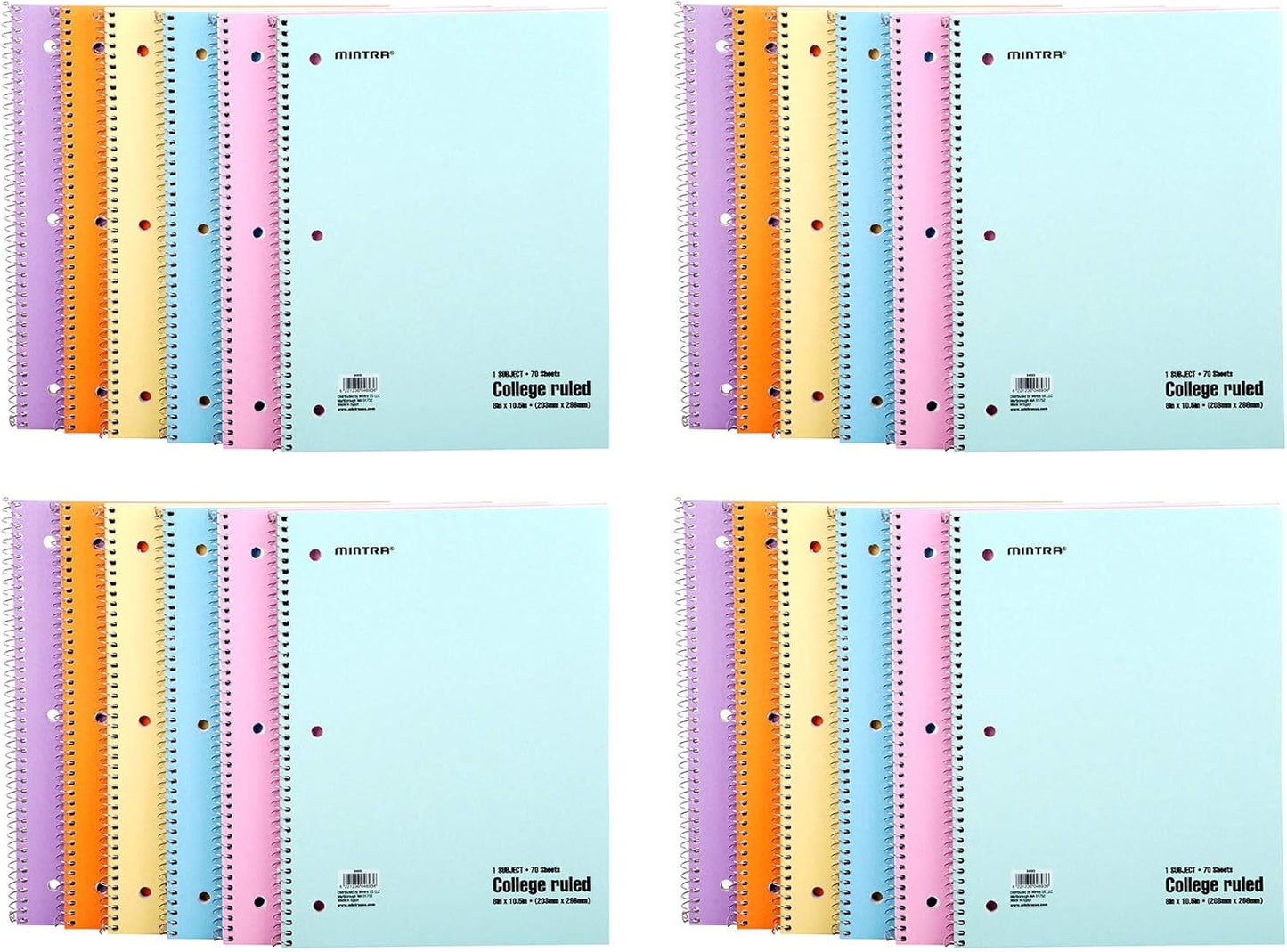 Mintra Office Spiral Notebooks (Pastel - College Ruled, 24pk (4-6pks))