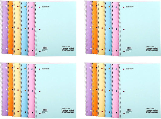Mintra Office Spiral Notebooks (Pastel - College Ruled, 24pk (4-6pks))