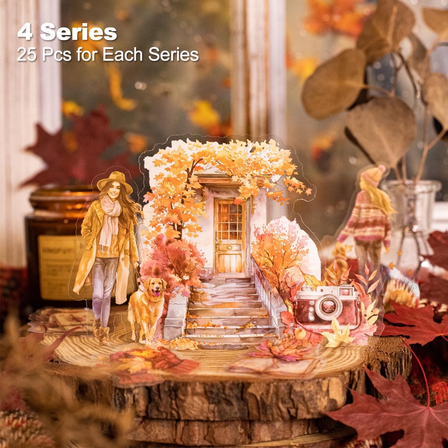 Autumn Diary PET Stickers Set, 100 Pcs Fall Ephemera for Scrapbooking, Journaling, DIY Crafts, and Art Supplies