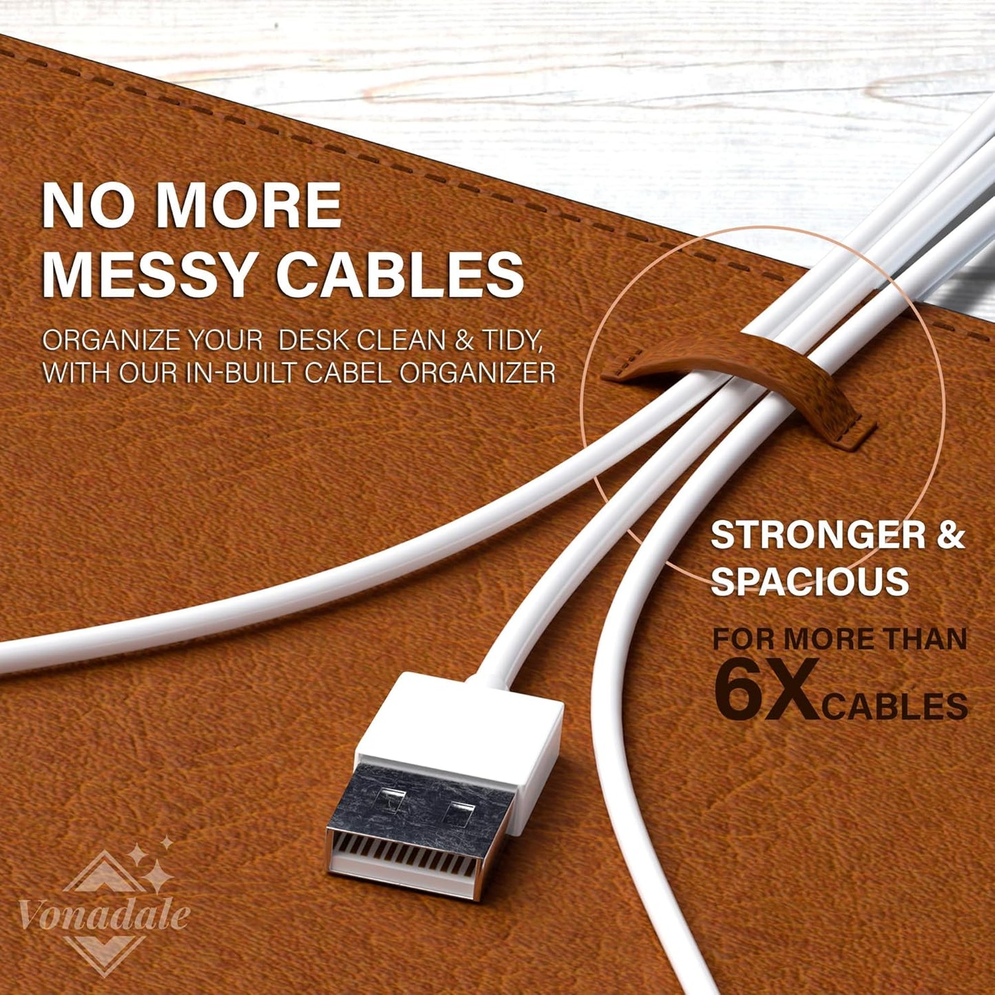 Leather Desk Mat Protector, Office Desk Pad Cable Organizer, Large Mouse Pad, Non-Slip PU Leather Desk Blotter, Laptop Desk Mat Pad, Waterproof Desk Matt Desktop (Brown 13.8" x 23.6")