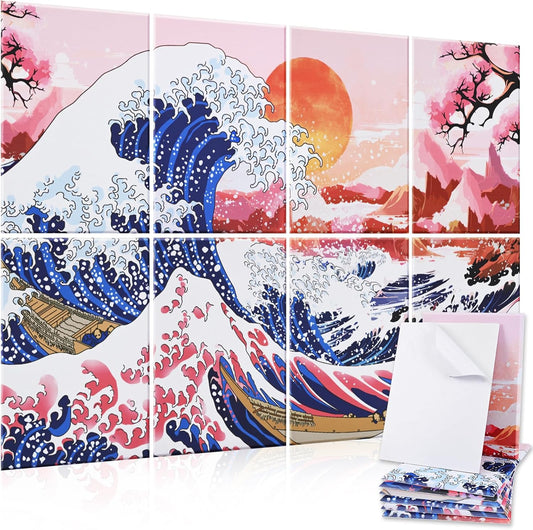 Art Acoustic Panels, 48"X32" Soundproof Wall Panels 8 Pack Self-adhesive Sound Absorbing Panels Decorative Acoustical Wall Padding for Recording Studio (Sea Wave)