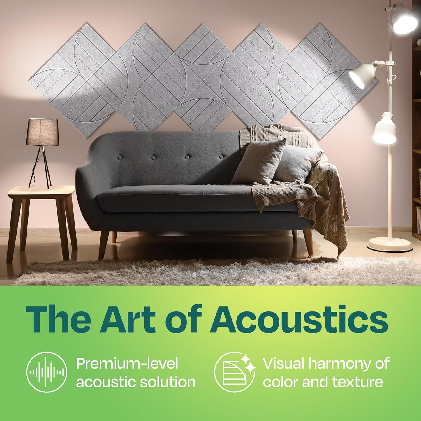 Acoustic Panels 12-Pack Soundproof Wall Panels 12"x12"x0.4" Decorative Sound Dampening for your Home, Office, Studio, Bedroom & More with Unique ModuArc Carving [Smoky White]