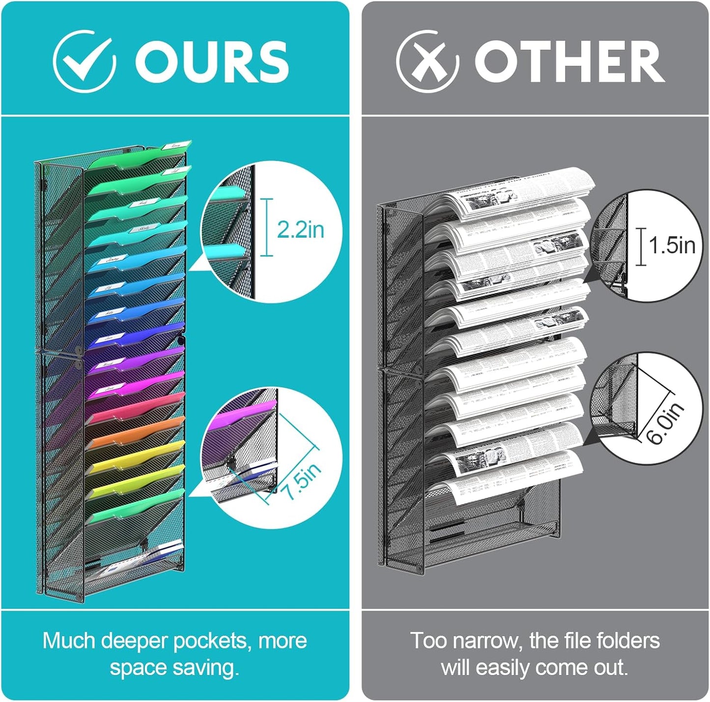 samstar 2 Pack 16 Tier Wall File Organizer Hanging Wall File Holder Wall Mount Paper Folder Organizer, Magazine Rack, Pack of 2