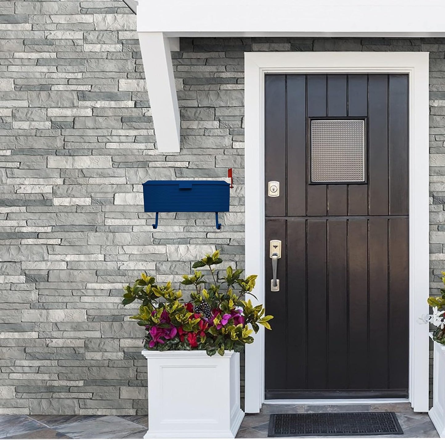 Oakland Living AZ620-BLUE Blue Patriotic Metal Outgoing Mail Flag and Newspaper Hangers Wall Mounted Mailbox