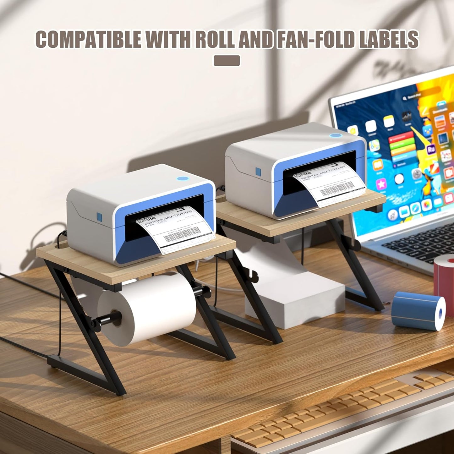 Label Holder for Rolls and Fan-fold Labels, Shipping Thermal Label Holder for Desktop Thermal Printer, Thermal Printer Accessory Supplies for Home, Office, Small Business-White