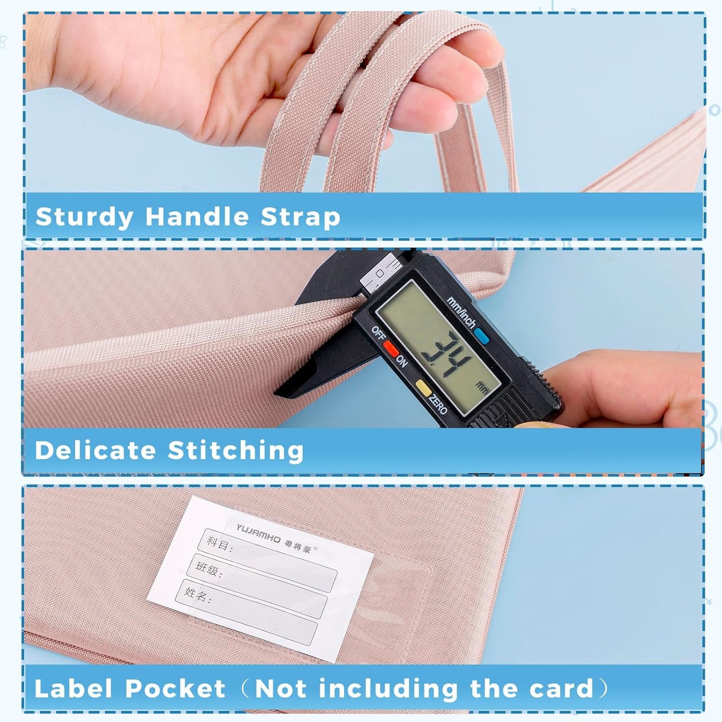 Pendancy Mesh Zipper Pouch A4 Size, Large Double Pocket Waterproof File Bag with Handle, 11x13.8 in Foldable Document Storage for Puzzle Project/Cross Stitch/Travel/Office（Advanced Pink）