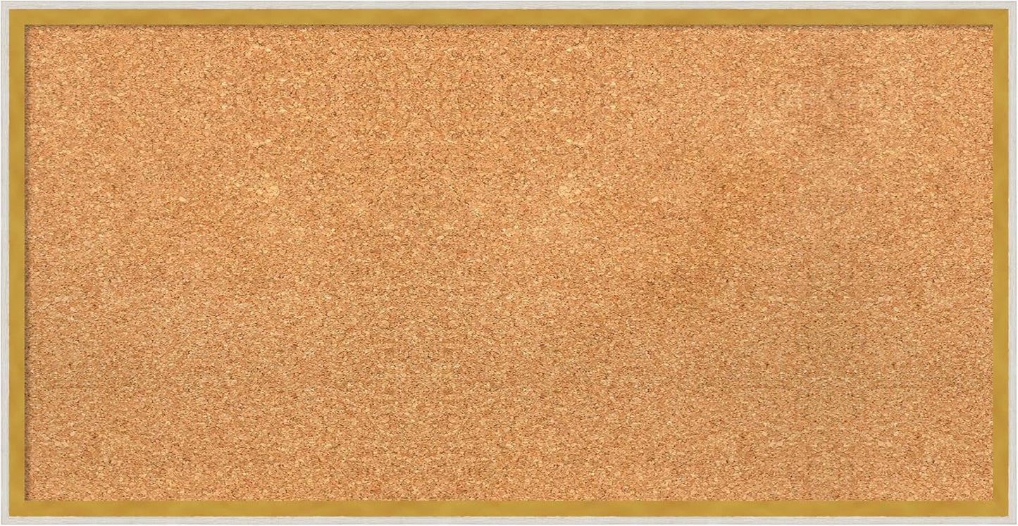 Amanti Art Natural Cork Board for Wall, 17x33 Vision Board with White Frame, Medium Corkboard Office Decor for Home Organization, Modern Corkboard Pinboard to Display Items for Home Organization in