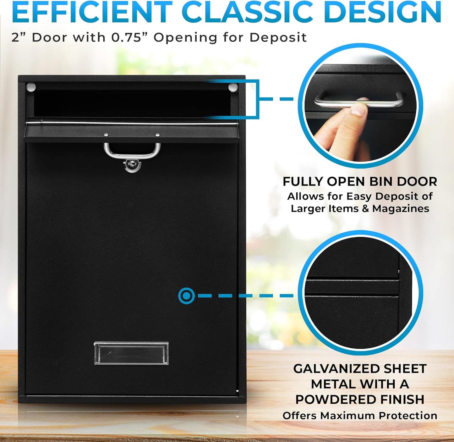 Wall Mounted Locking Vertical Dropbox Mailbox - Safe and Secure (Large) | Made with Galvanized Steel (Black)