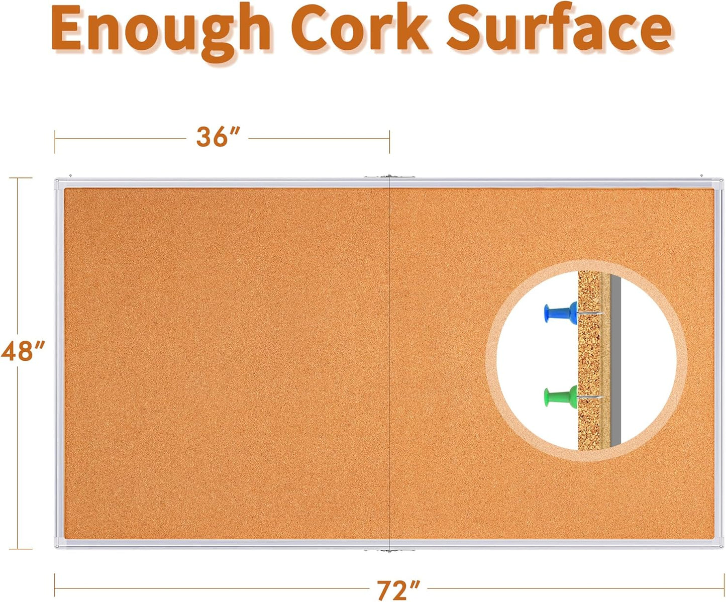 maxtek Large Cork Board 72 x 48 in, Bulletin Board for Walls, 6'x 4' Extra Aluminum Framed Corkboard, Foldable Wall Mounted Back to School Pin Memo Notice Cork Board for Office, Home Wall Display