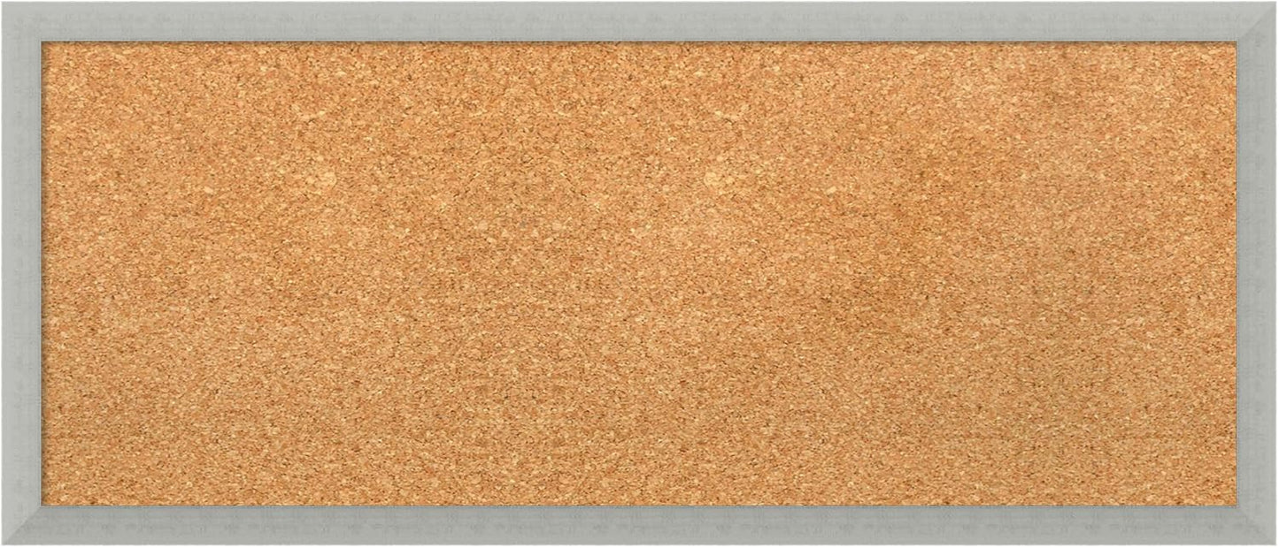 Amanti Art Natural Cork Board for Wall, 14x32 Vision Board with Silver Wood Frame, Medium Corkboard Office Decor for Home Organization, Casual Corkboard Pinboard to display items for home organization