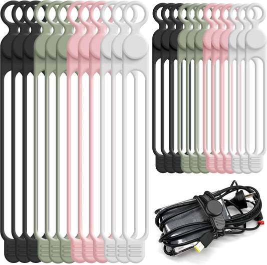 Nearockle Silicone Cable Ties Cord Organizer for Cable Management, 24PCS 4.2" and 7.1" Reusable Cable Organizer Electronic Accessories for Home, Office, Kitchen, School, Travel (4 Colors)
