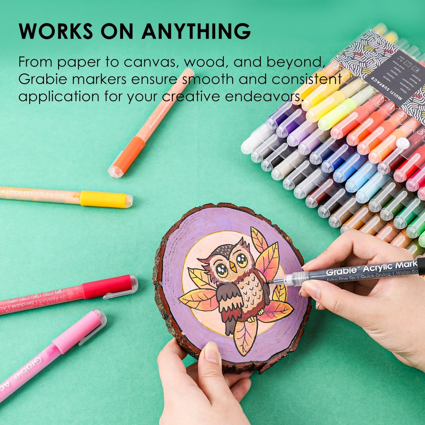 Grabie Acrylic Paint Pens Markers, 48 Colors, 0.7 mm, Extra Fine Tip Drawing Markers, Premium Paint Pens for Painting on Various Surface, Art Supplies