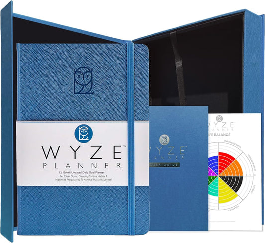 Undated Daily Planner – 1-Year B5 Productivity Organizer with Two-Page Weekly Spread, Goal Setting, Habit Tracker, Weekly & Monthly Pages – Hardcover Time Management Notebook (Blue)