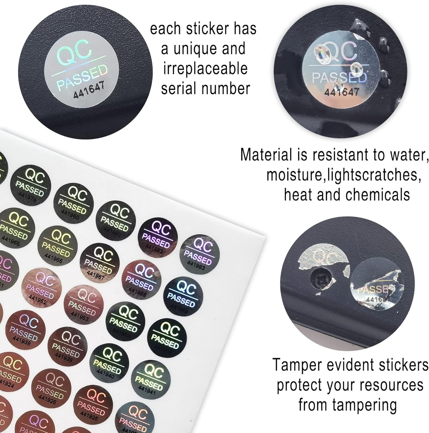 2300pcs 0.39 inch QC Passed Tamper Proof Stickers Silver High Security Tamper Evident Warranty Void Hologram Labels w/Unique Sequential Serial Numbering