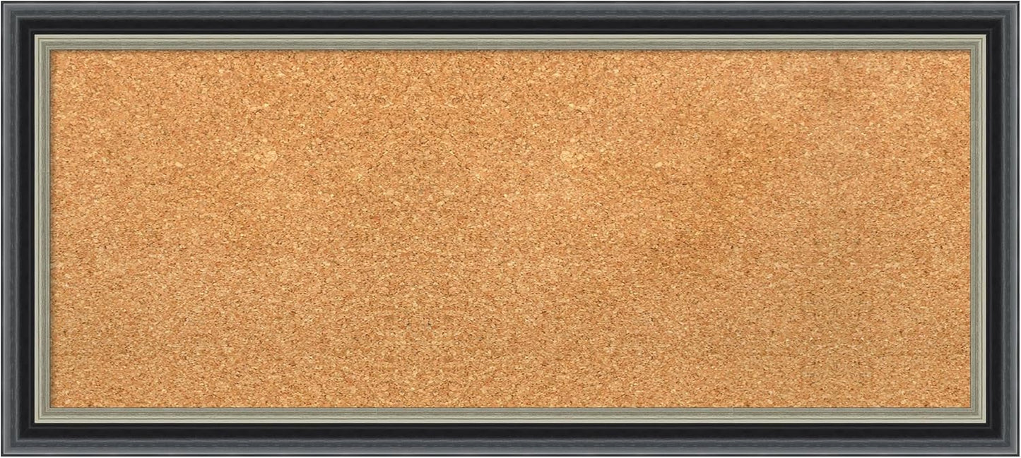 Amanti Art Natural Cork Board for Wall, 15x33 Vision Board with Black Wood Frame, Medium Corkboard Office Decor for Home Organization, Modern Contemporary Corkboard Pinboard to display items for home