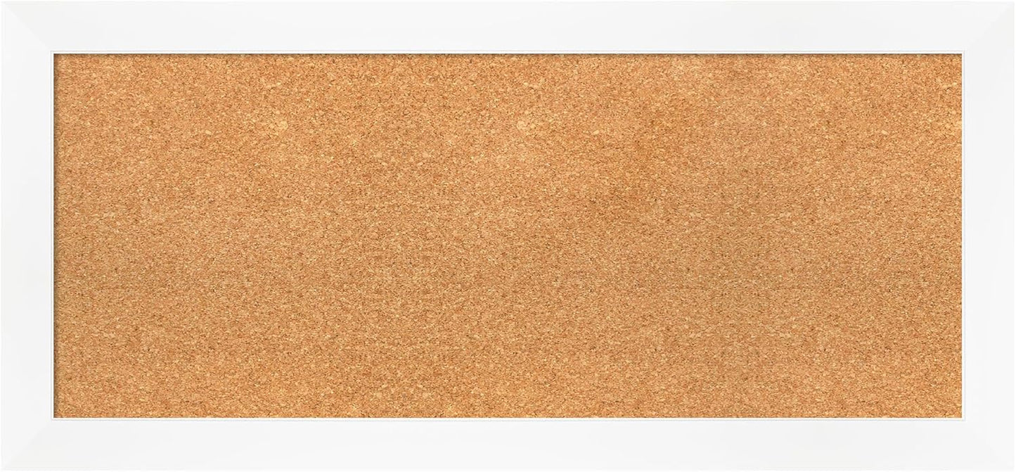 Amanti Art Natural Cork Board for Wall, 17x37 Vision Board with White Frame, Medium Corkboard Office Decor for Home Organization, Modern Corkboard Pinboard to Display Items for Home Organization in