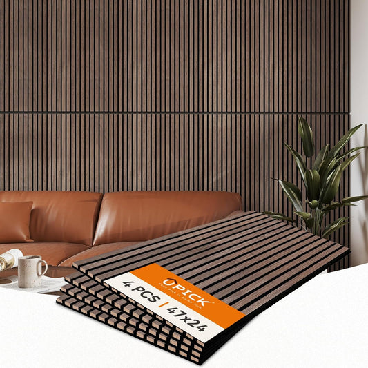 Upick MDF Acoustic Wall Panels, 4 Pack 48" x 24" 3D Slat Wood Panels for Wall, Soundproof Panels for Interior Wall Decor, Walnut