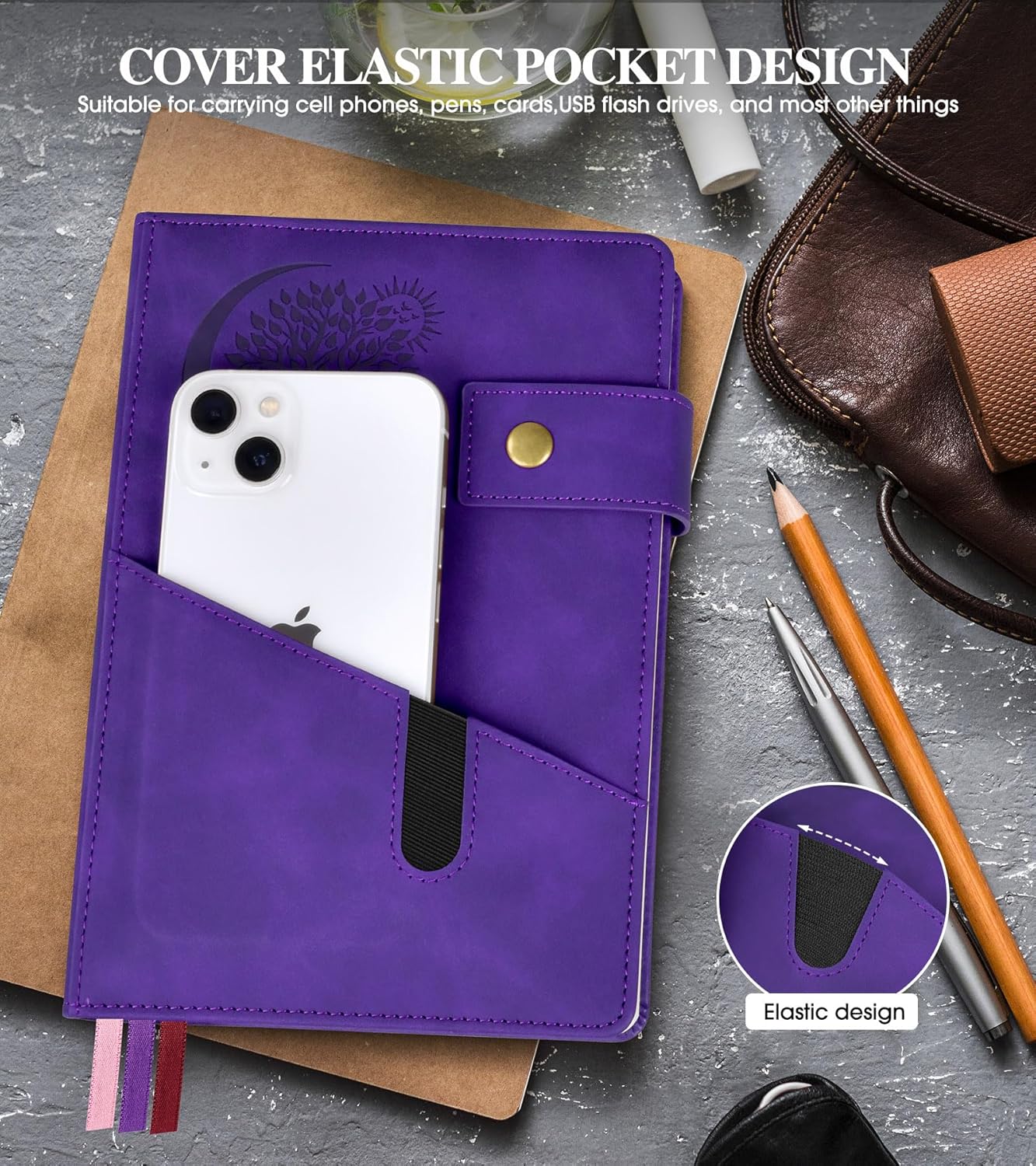 Blank Journal Notebook, A5 Hardcover Leather Sketchbook with 200 Pages Thick Blank Paper for Men Women, Unlined Drawing & Writing Journal, 5.9" x 8.4" Plain Notebook (purple)