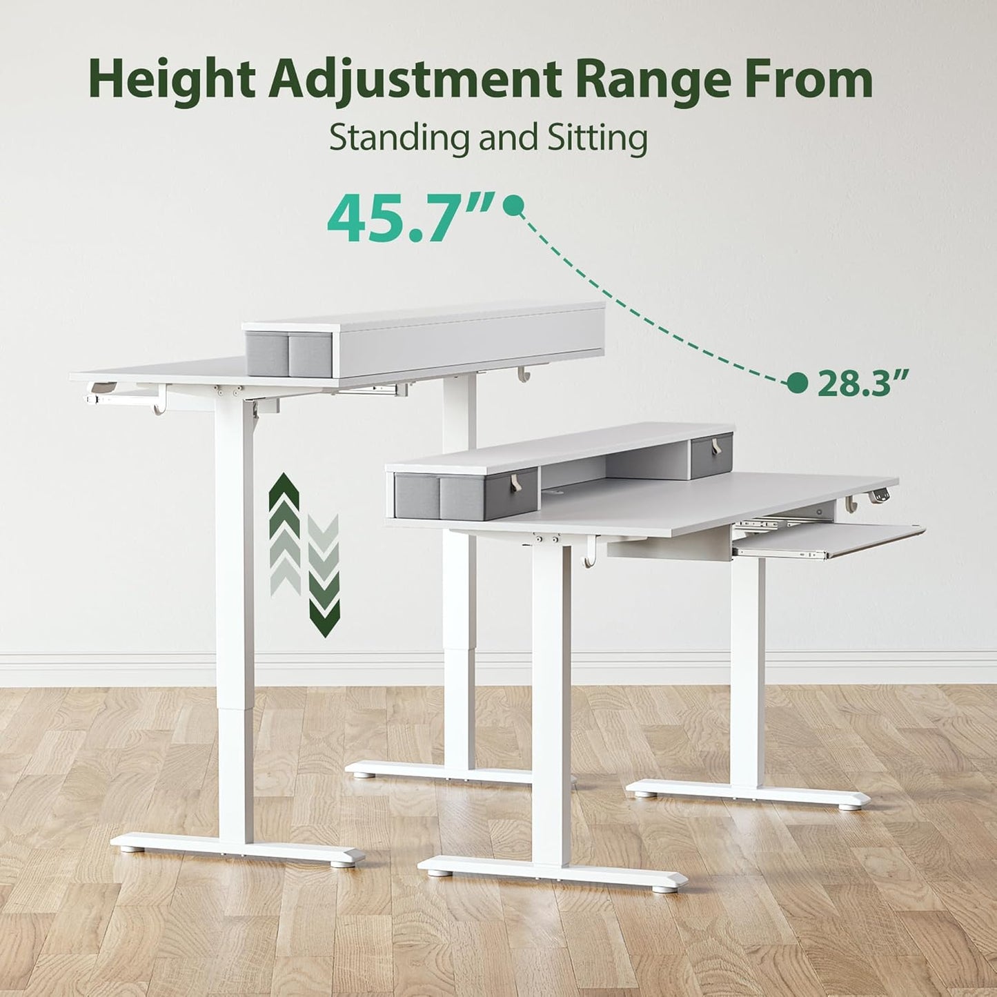 Agilestic Electric Standing Desk with 2 Drawers and Keyboard Tray, 55 x 24 Inches Ergonomic Adjustable Height Desk with Storage, Sit Stand up Desk Computer Workstation, White