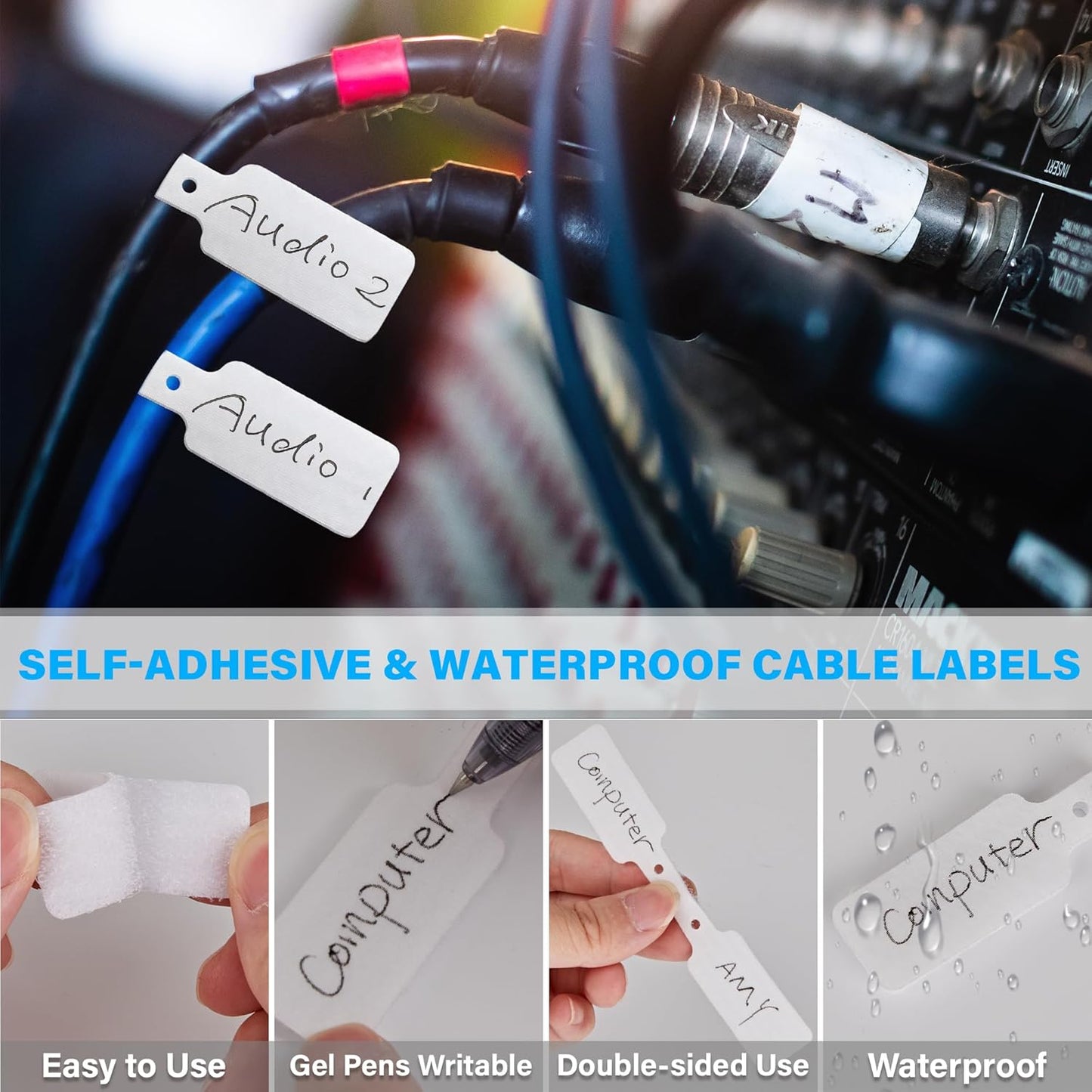 70 PCS Reusable Cable Ties with Hook and Loop, Multi-purpose Adjustable Cable Management Wire Ties & 10 PCS Cable Labels, Cord Organizer for Home, Office and Data Centers (4/6/8 Inch, Black+Grey)