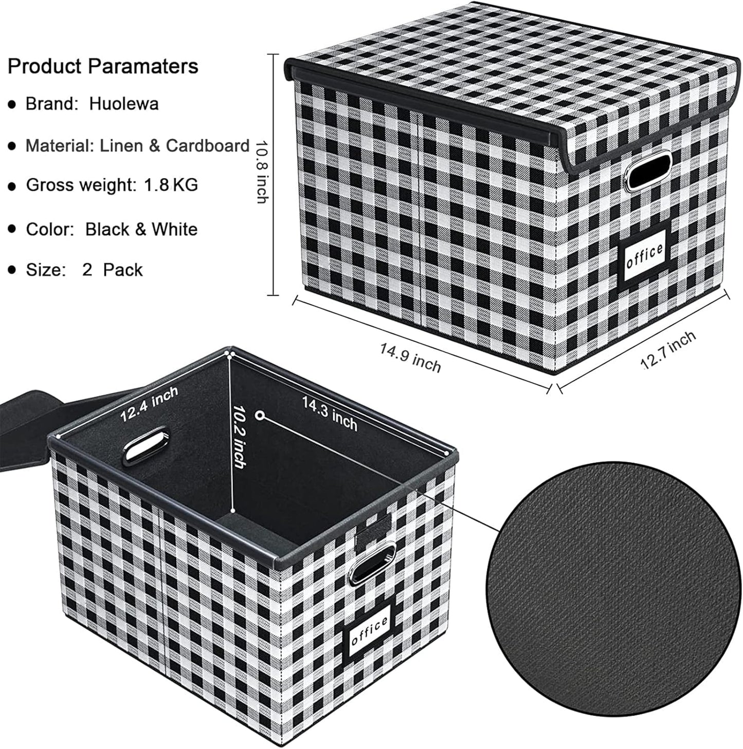 Huolewa Decorative Collapsible File Storage Organizer Boxes with Lids, Hanging Filing & Storage Boxes for Office/Decor/Home, Filing System for File and Folders Storag - (Black & White Lattice)