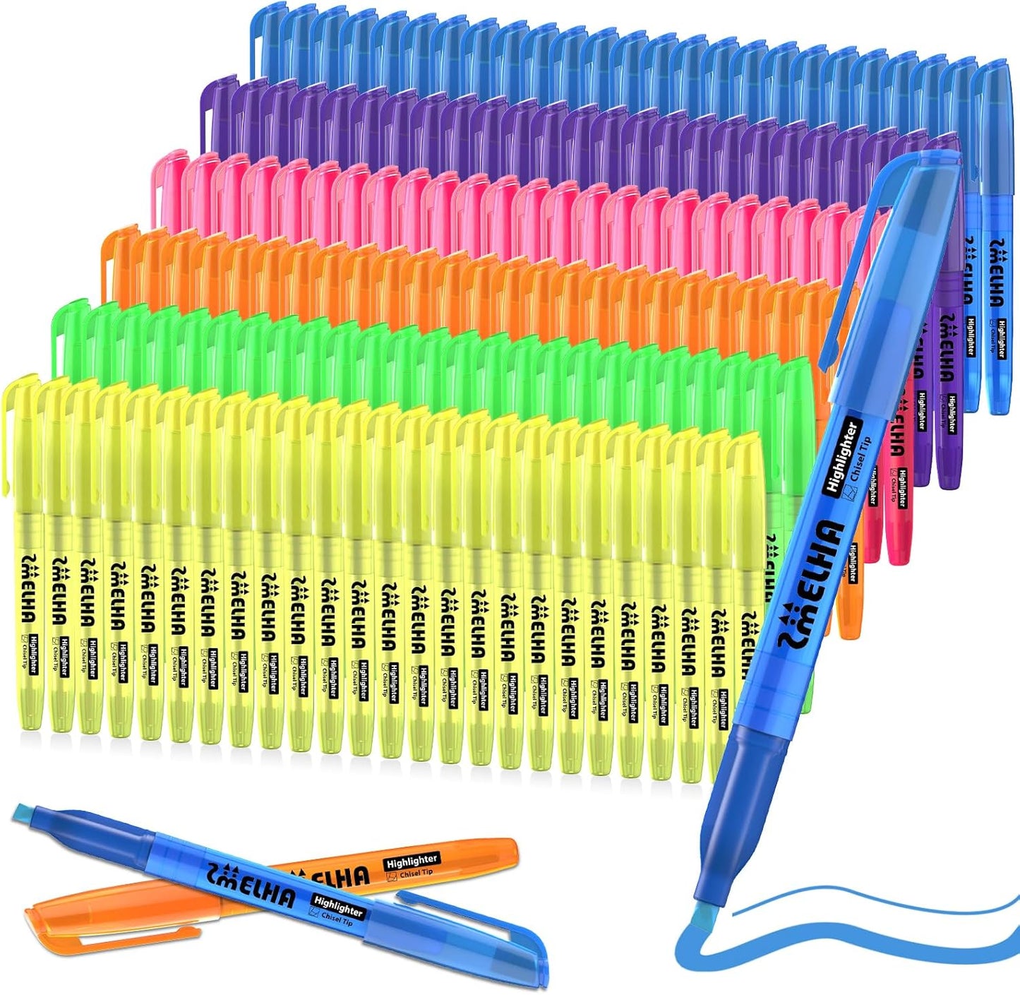 SMELHA Highlighters - 150 Pack Assorted Colors, 6 Colors, Chisel Tip, Quick Dry, Suitable for Offices, Schools, Home