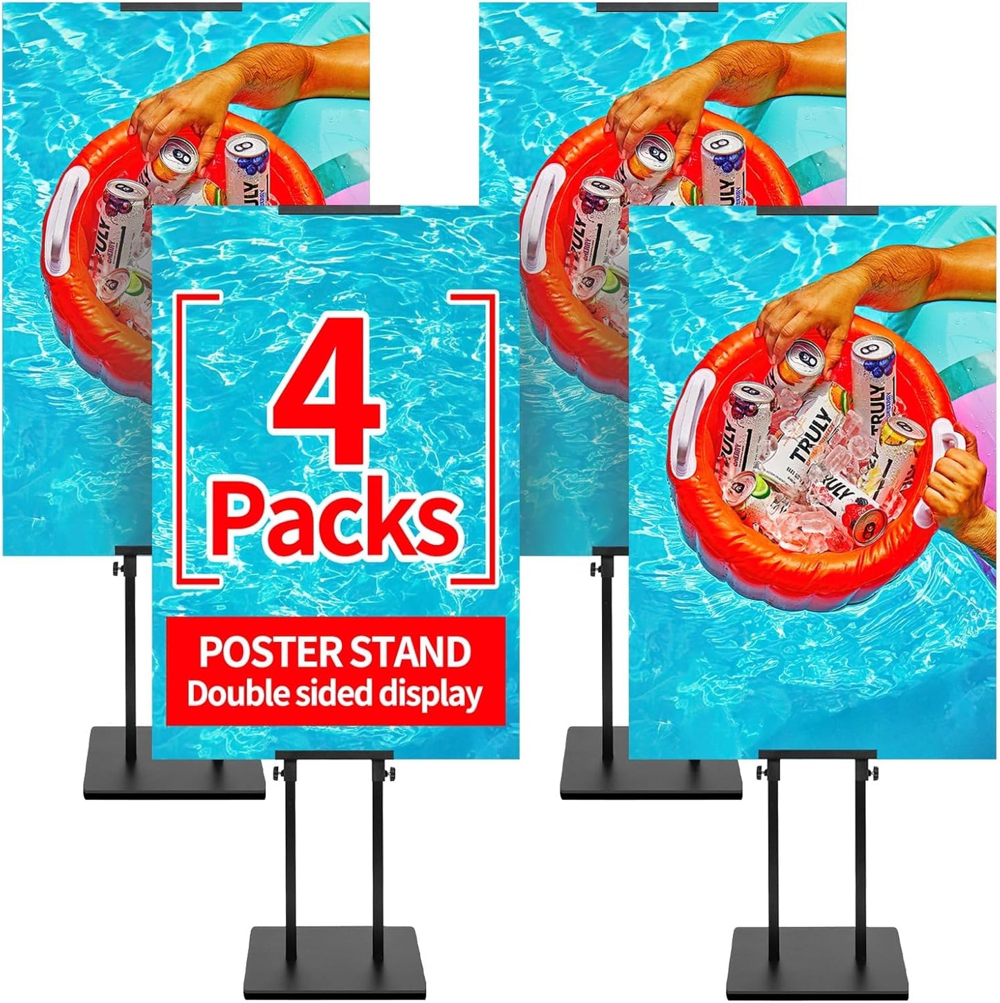 4-Pack Poster Stand - Heavy Duty, Double-Sided, Adjustable Height Up to 80 inches, Outdoor Banner Stand - Black